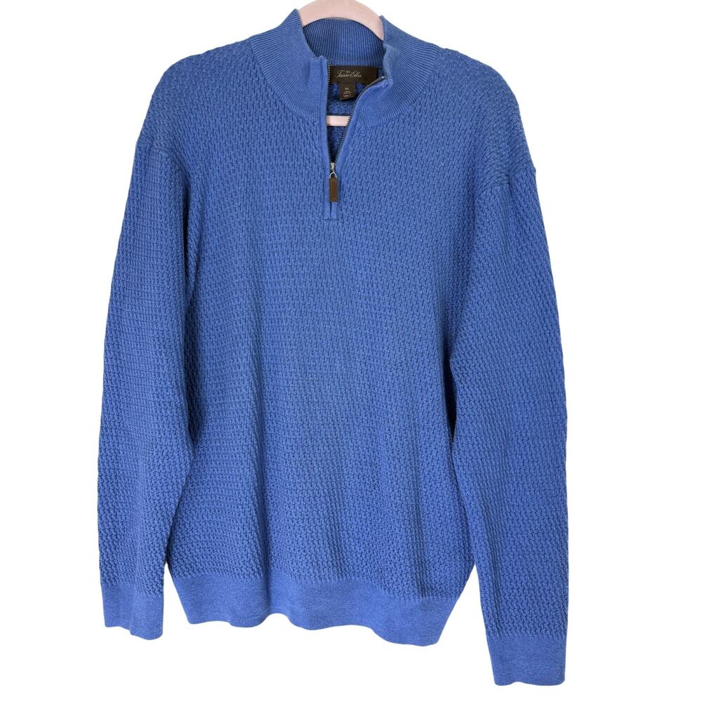 Tasso Elba Blue‎ Long Sleevew 100% Cotton Knit 3/4 Zip Up Sweater Top Size XL